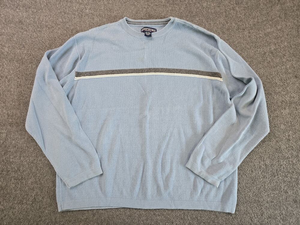 Aeropostale Vtg 90s Y2K Chest Stripe Crewneck Sweater Mens Sz XL Skater Grunge